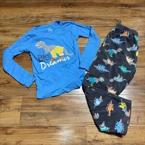 Carter's Pajama 2pc Set Dinosaur Big Dreamer Fleece Pants Blue‎ Top Size 6